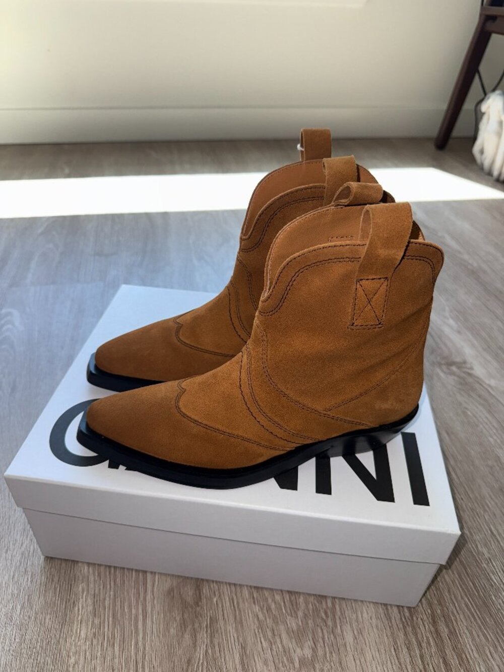 Ganni Western Suede Ankle Boots